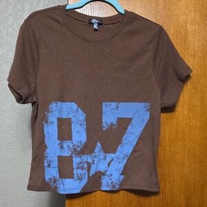 Brown Tee with Blue Graphic